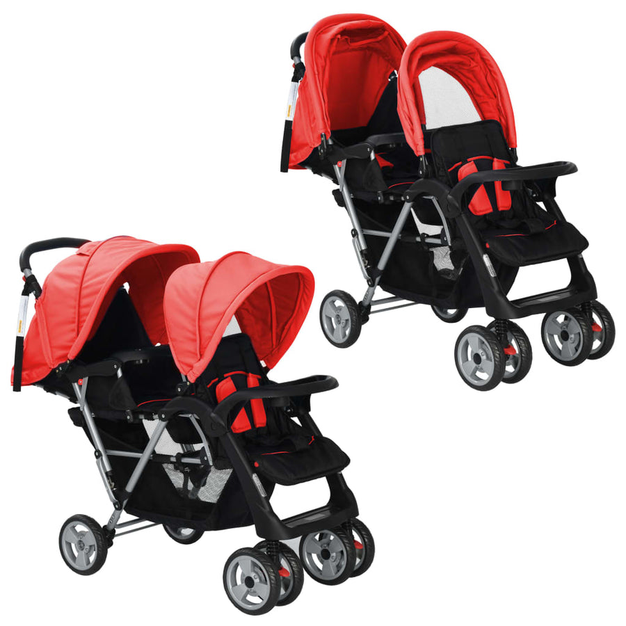 Kinderwagen Dubbel Staal En Zwart Rood