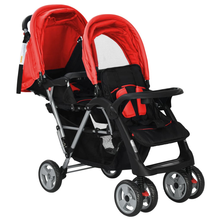 Kinderwagen Dubbel Staal En Zwart Rood