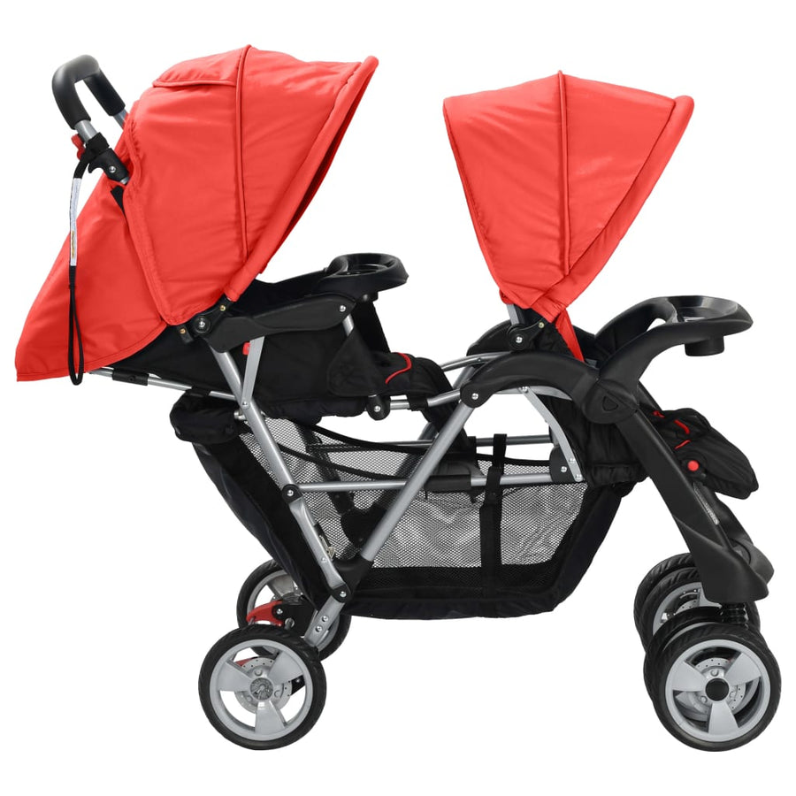 Kinderwagen Dubbel Staal En Zwart Rood