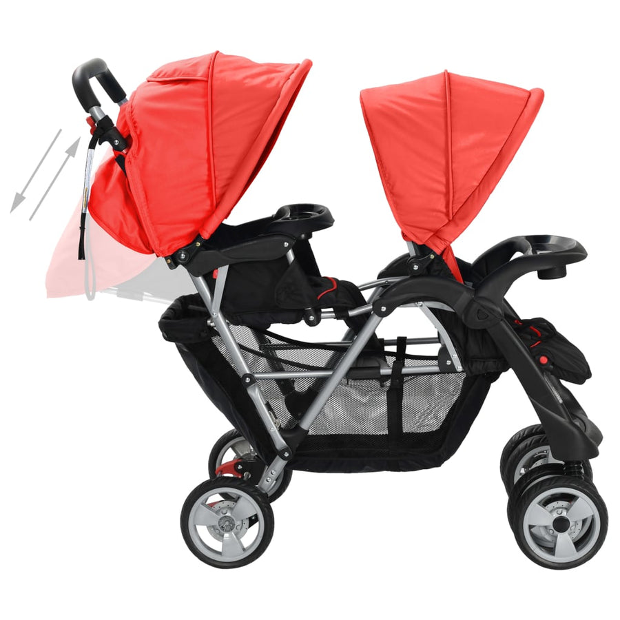 Kinderwagen Dubbel Staal En Zwart Rood