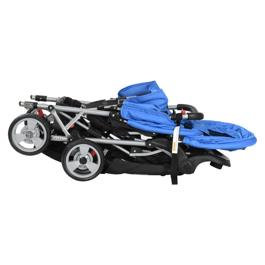 Kinderwagen dubbel staal blauw en zwart Blauw