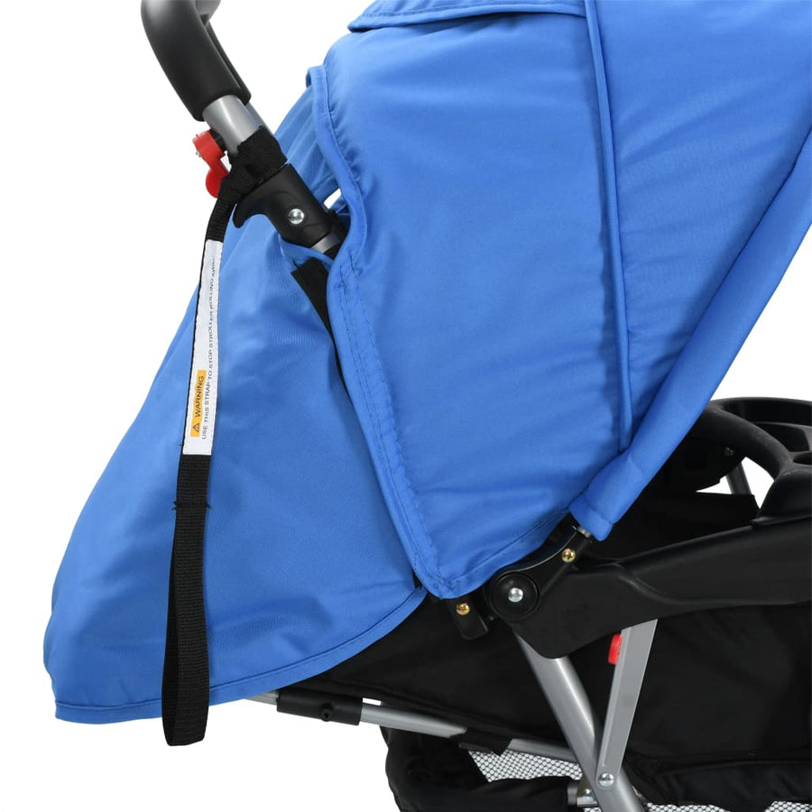 Kinderwagen dubbel staal blauw en zwart Blauw