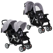 Kinderwagen dubbel staal grijs zwart 122,5x53,5x111 cm