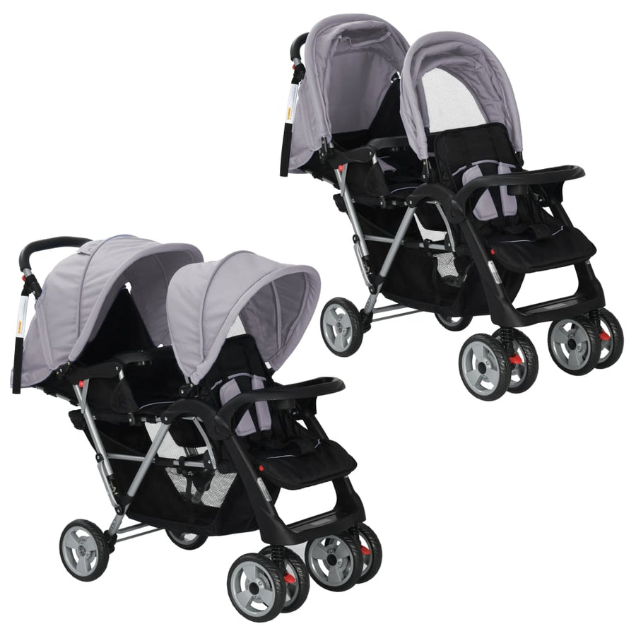 Kinderwagen Dubbel Staal En Zwart Grijs