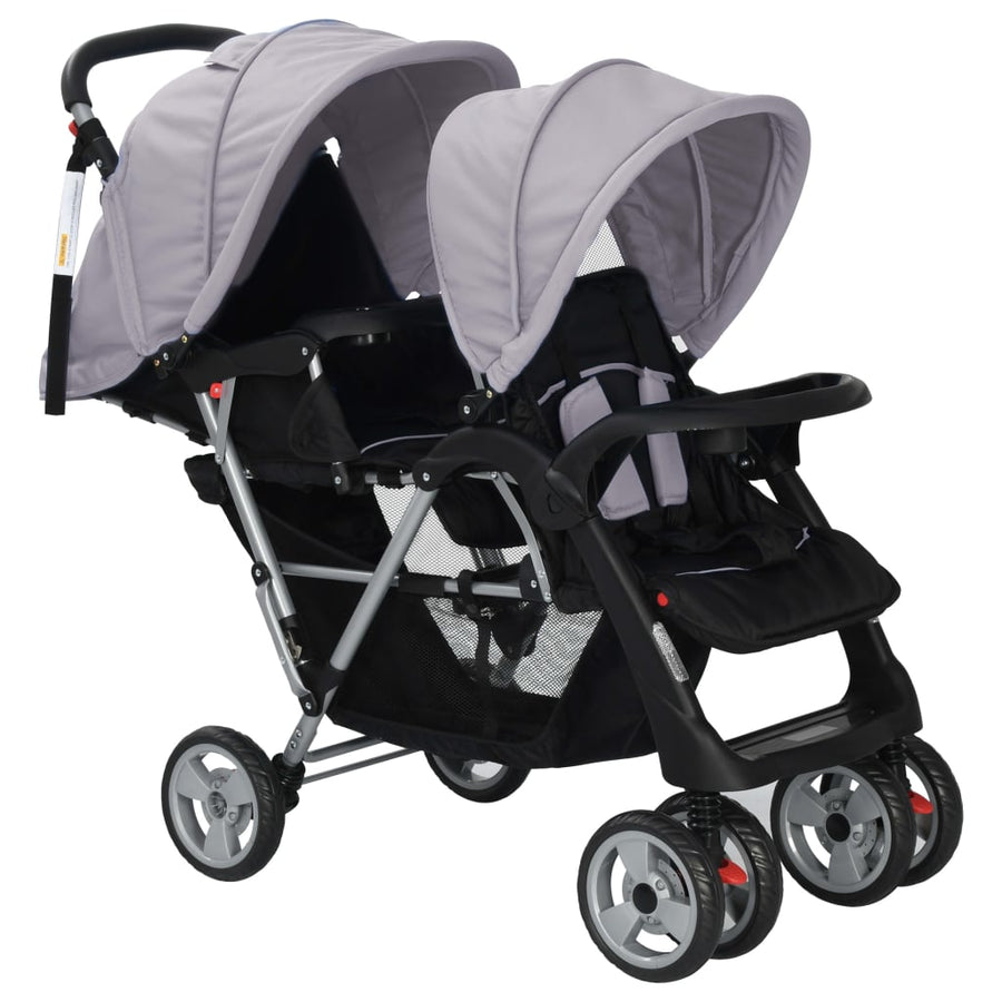 Kinderwagen Dubbel Staal En Zwart Grijs