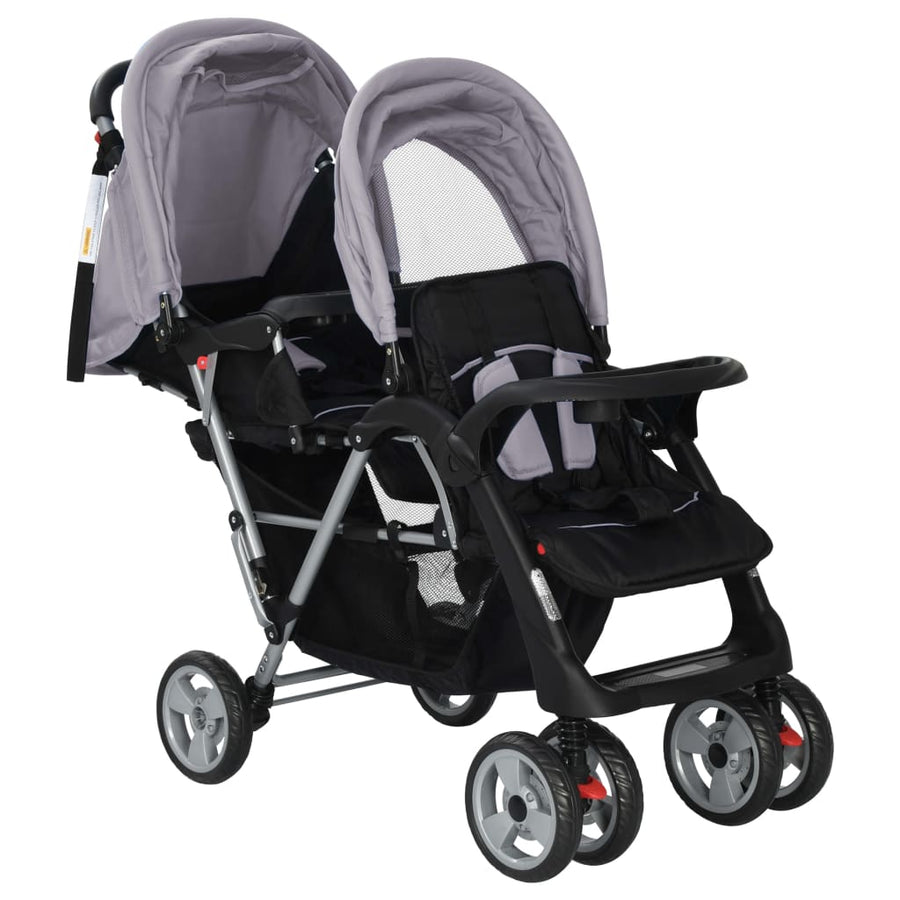 Kinderwagen Dubbel Staal En Zwart Grijs