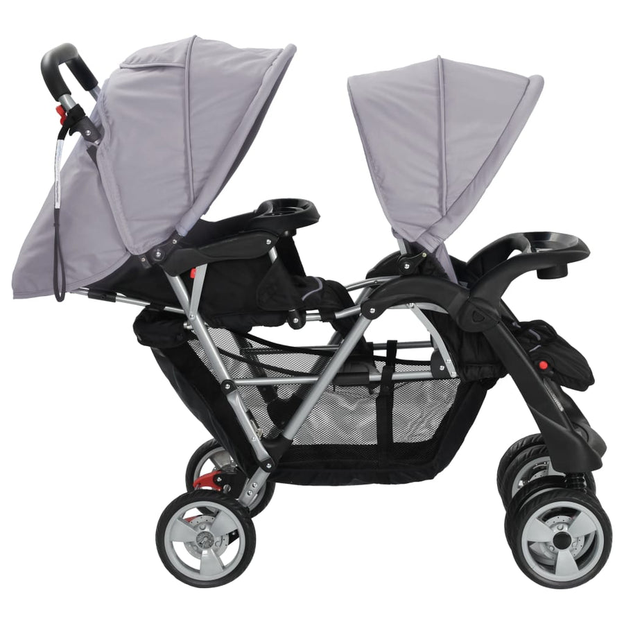 Kinderwagen Dubbel Staal En Zwart Grijs