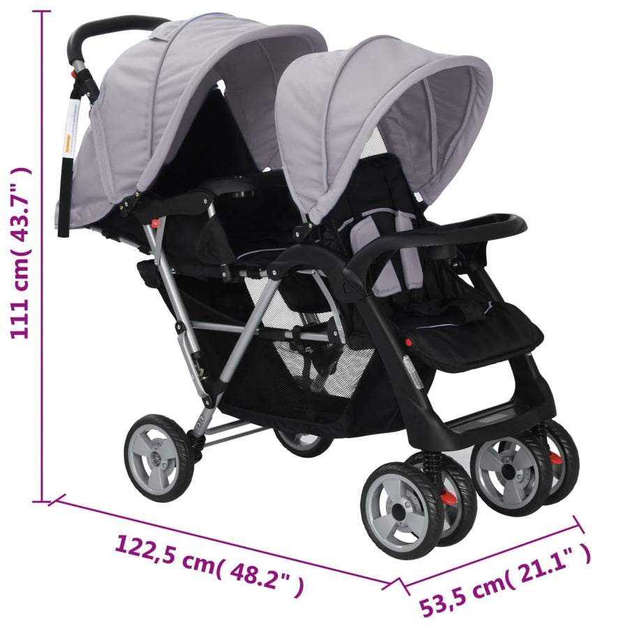 Kinderwagen Dubbel Staal En Zwart Grijs