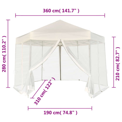 Partytent Pop-Up Zeshoekig Met 6 Zijwanden 3,6X3,1 M Wit Crème