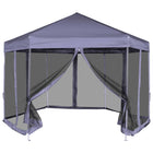 Partytent zeshoekig 3,6x3,1 m donkerblauw met zijwanden