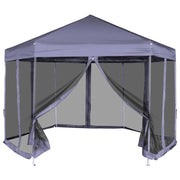 Partytent zeshoekig 3,6x3,1 m donkerblauw met zijwanden