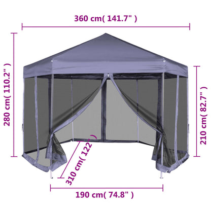 Partytent Met Zijwanden Pop-Up Zeshoekig 3,6X3,1 M Donkerblauw