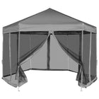 Partytent zeshoekig 3,6x3,1 m grijs met 6 zijwanden