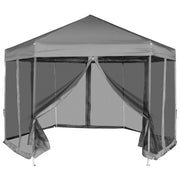 Partytent zeshoekig 3,6x3,1 m grijs met 6 zijwanden