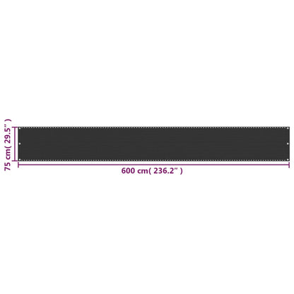 Balkonscherm Hdpe Antraciet 75 x 600 cm