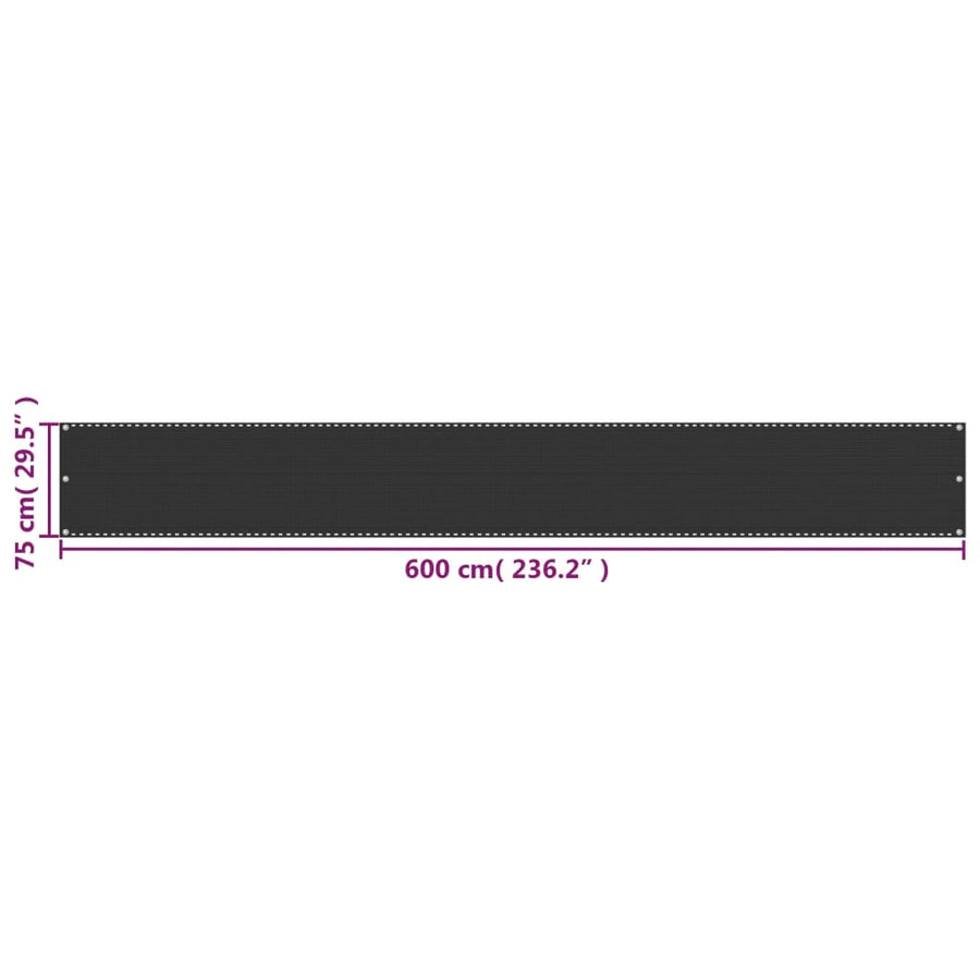 Balkonscherm Hdpe Antraciet 75 x 600 cm