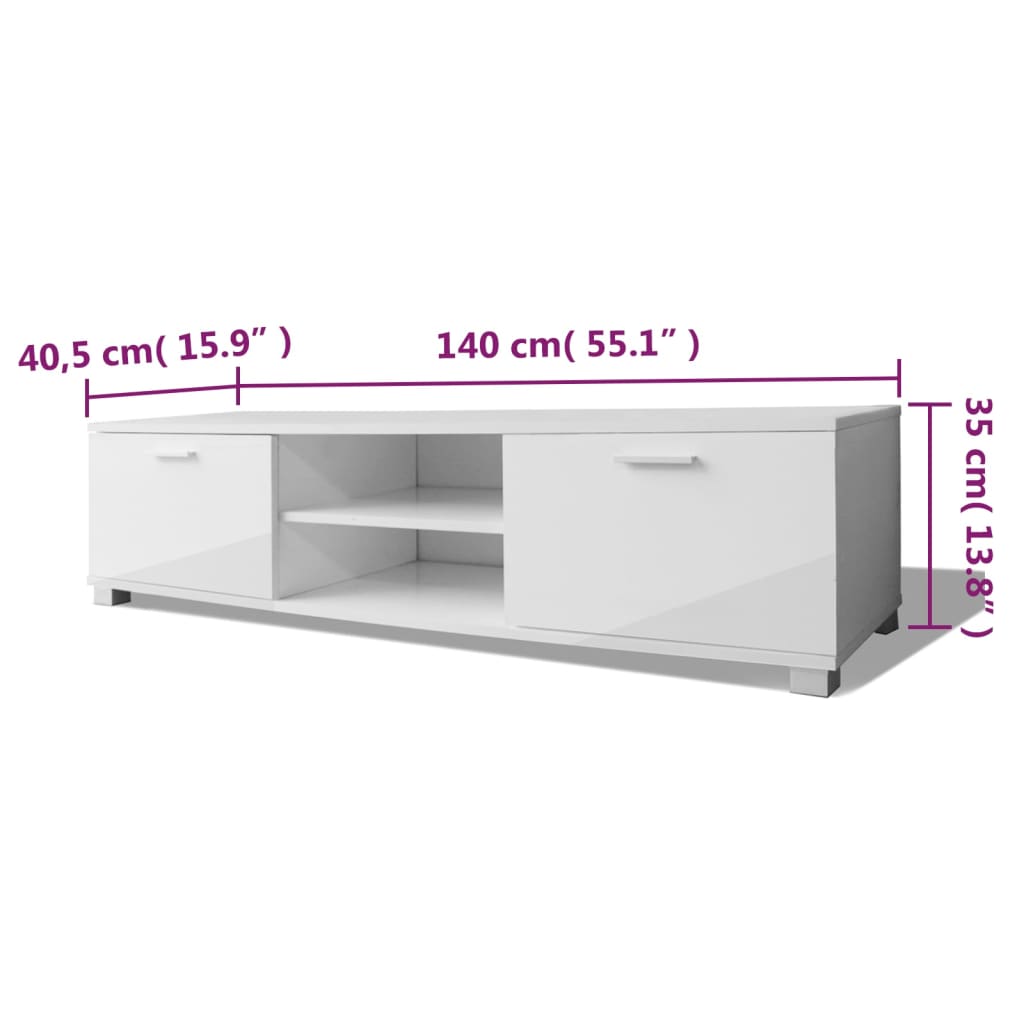Tv-meubel 140x40,5x35 cm hoogglans wit
