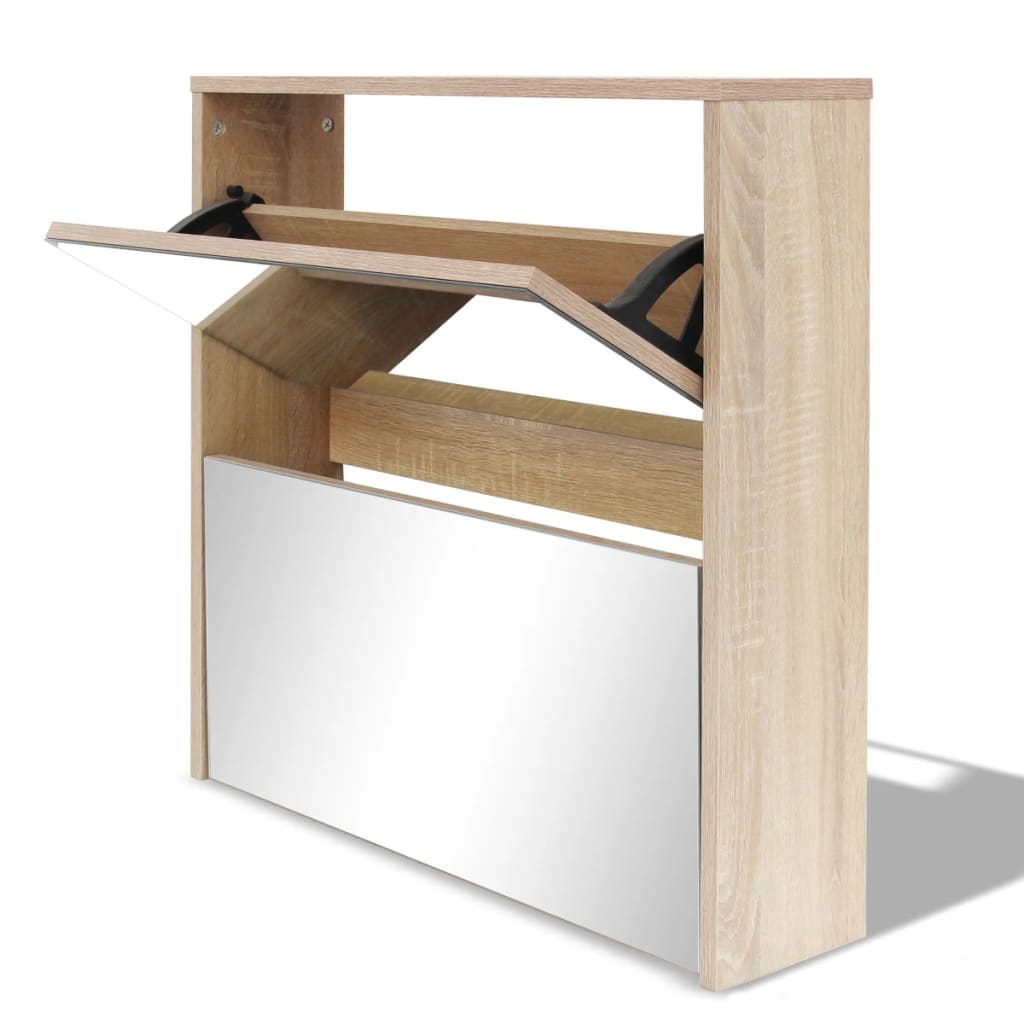 Schoenenkast Tweelaags Met Spiegel 63 x 17 x 67 cm Eiken