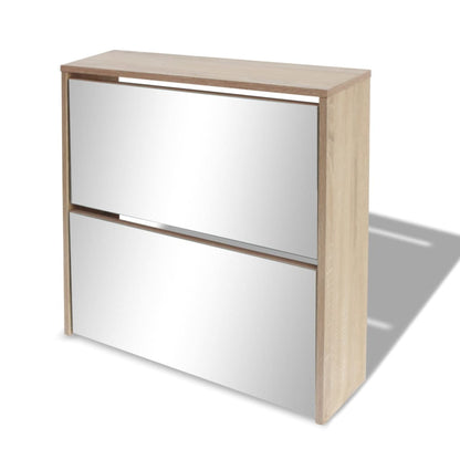 Schoenenkast Tweelaags Met Spiegel 63 x 17 x 67 cm Eiken