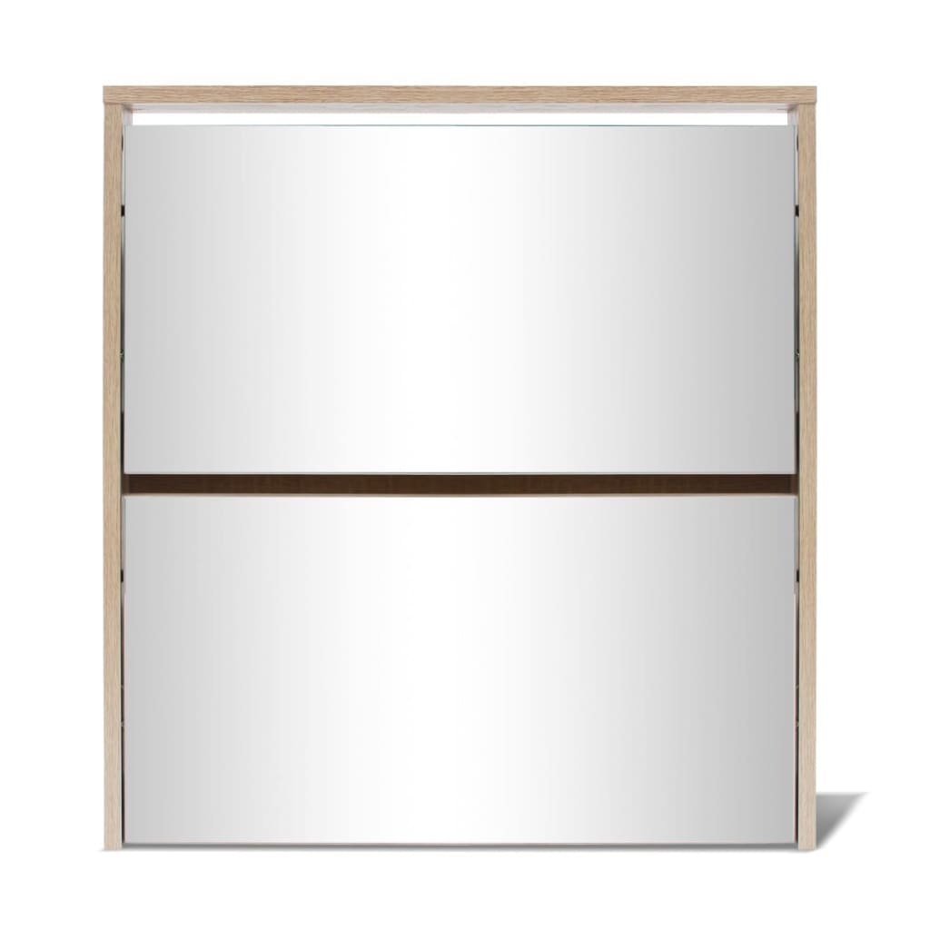 Schoenenkast Tweelaags Met Spiegel 63 x 17 x 67 cm Eiken