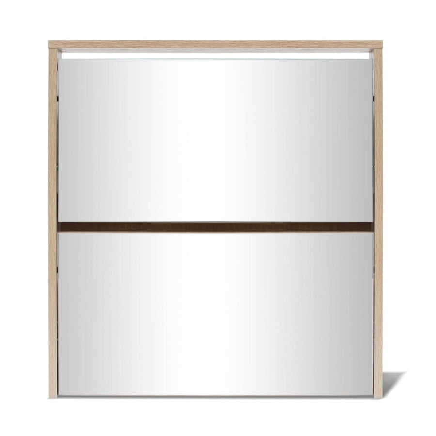 Schoenenkast Tweelaags Met Spiegel 63 x 17 x 67 cm Eiken
