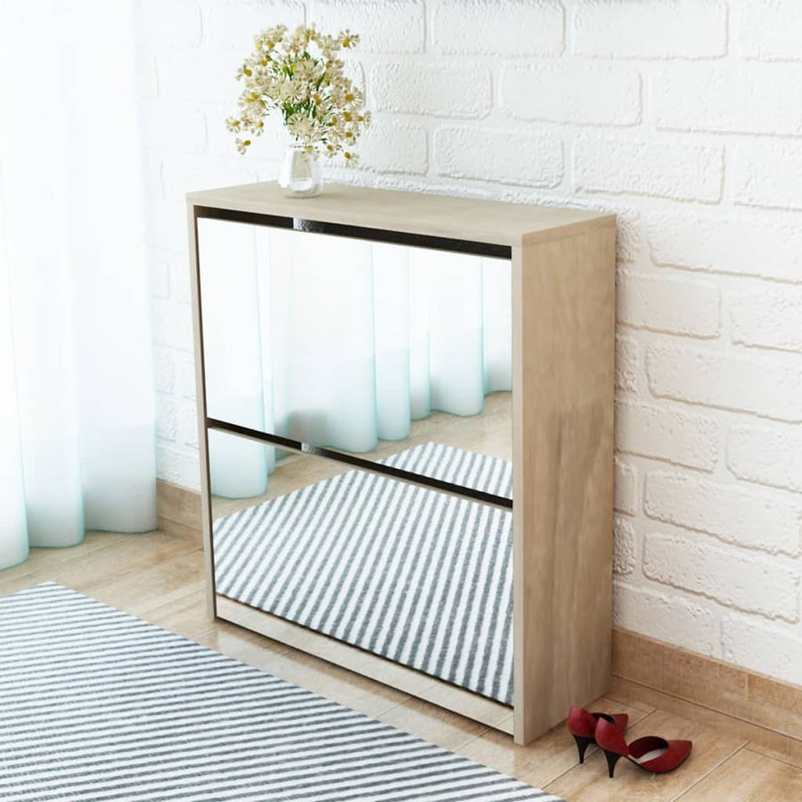 Schoenenkast Tweelaags Met Spiegel 63 x 17 x 67 cm Eiken
