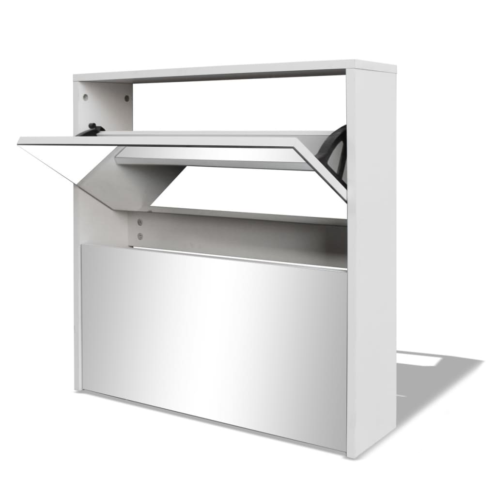 Schoenenkast tweelaags met spiegel 63x17x67 cm wit 63 x 17 x 67 cm Wit