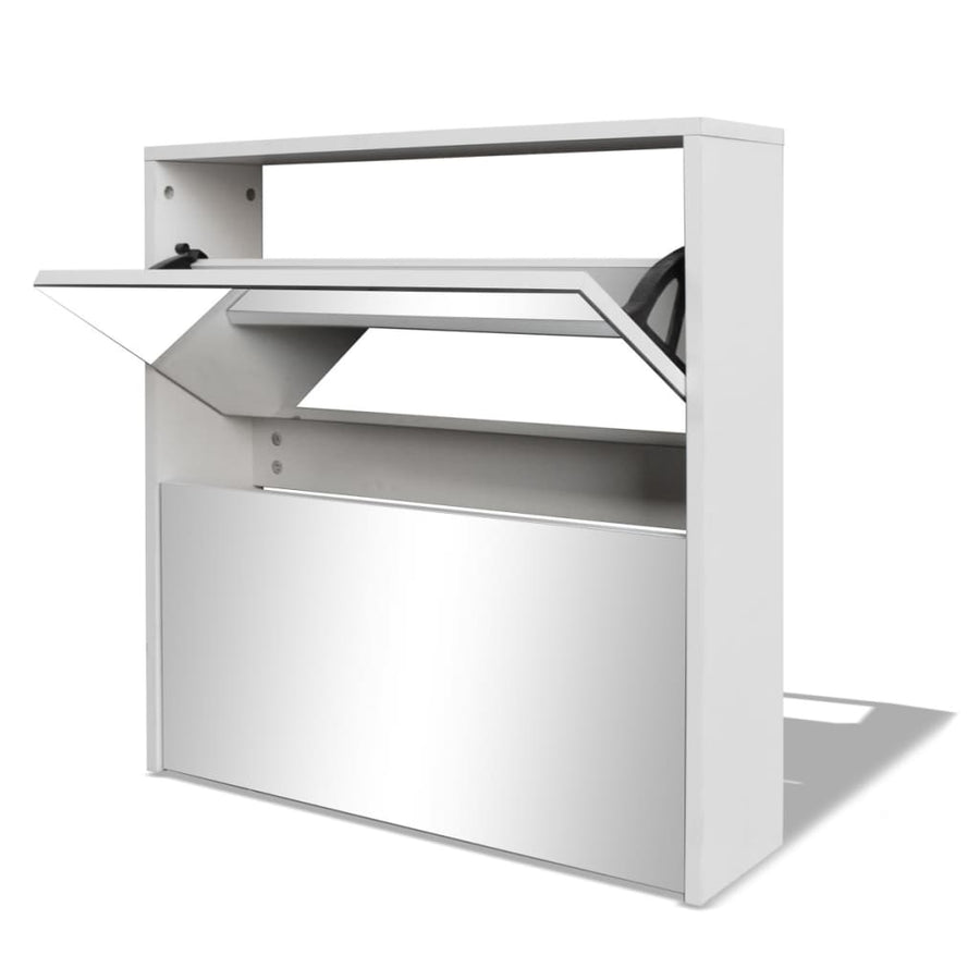 Schoenenkast tweelaags met spiegel 63x17x67 cm wit 63 x 17 x 67 cm Wit