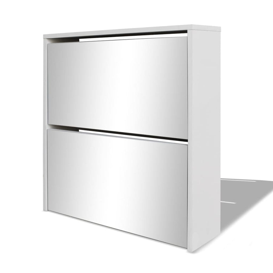 Schoenenkast tweelaags met spiegel 63x17x67 cm wit 63 x 17 x 67 cm Wit