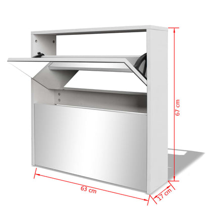 Schoenenkast tweelaags met spiegel 63x17x67 cm wit 63 x 17 x 67 cm Wit