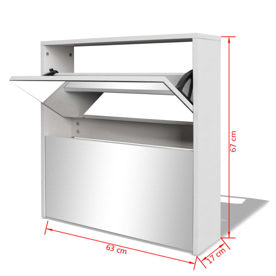 Schoenenkast tweelaags met spiegel 63x17x67 cm wit 63 x 17 x 67 cm Wit