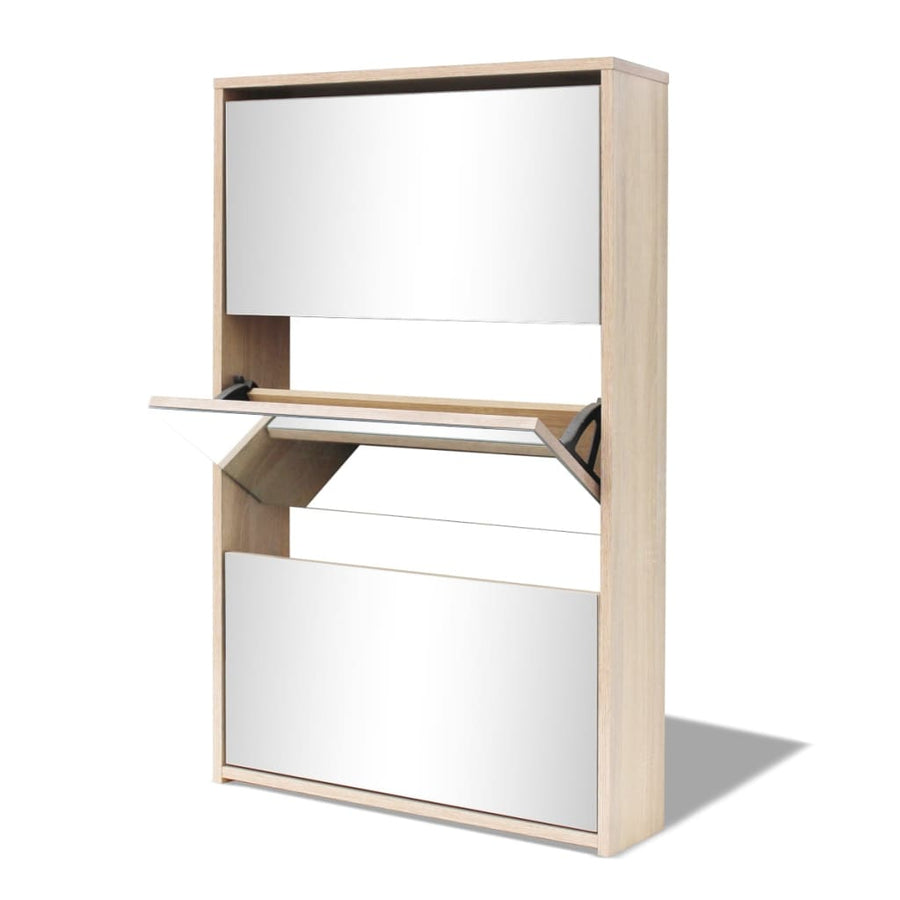 Schoenenkast drielaags met spiegel 63x17x102,5 cm eiken 63 x 17 x 102.5 cm Eiken