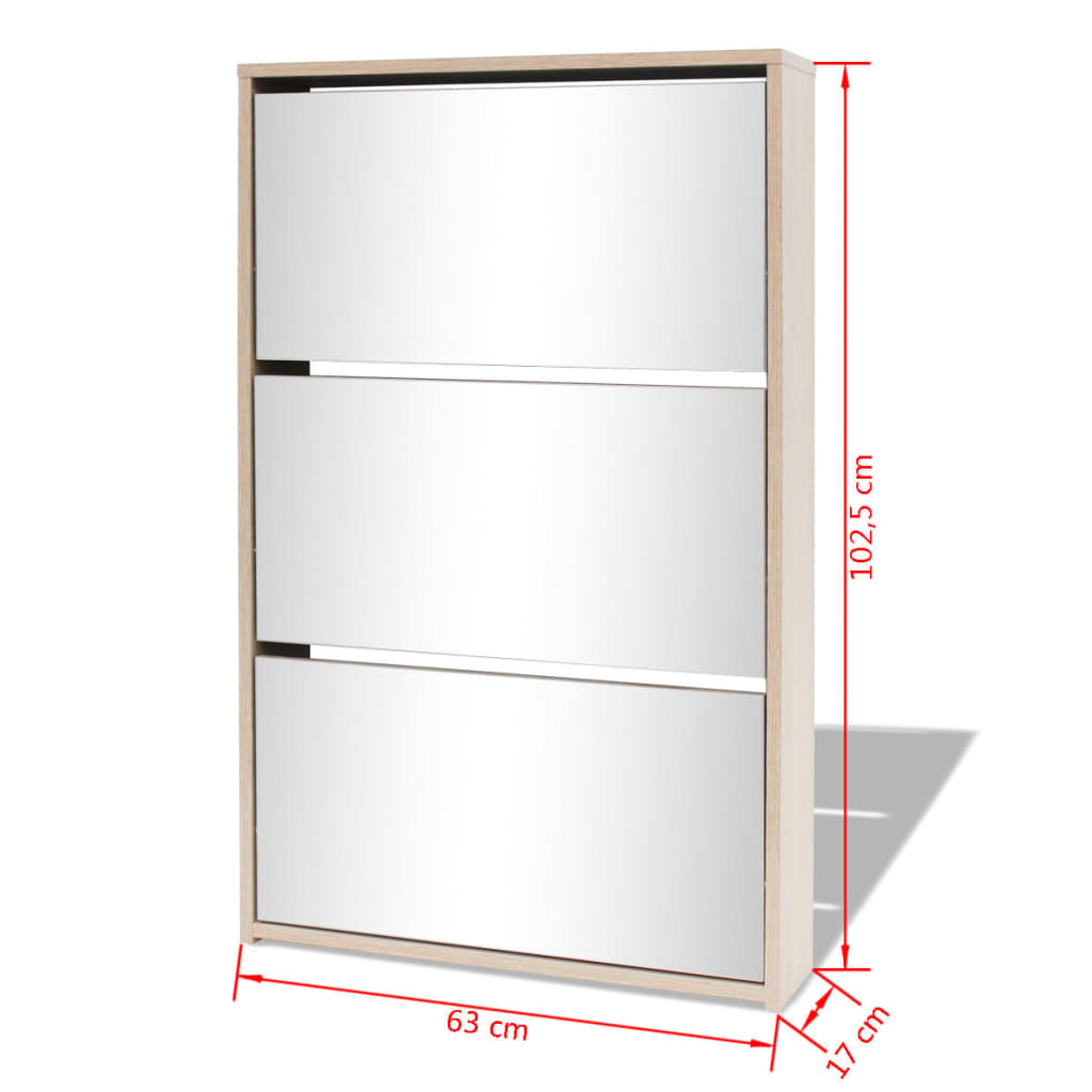 Schoenenkast drielaags met spiegel 63x17x102,5 cm eiken 63 x 17 x 102.5 cm Eiken