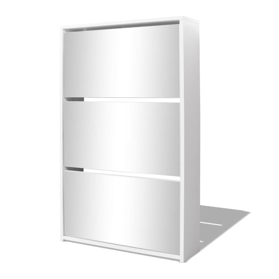 Schoenenkast drielaags met spiegel 63x17x102,5 cm wit 63 x 17 x 102.5 cm Wit