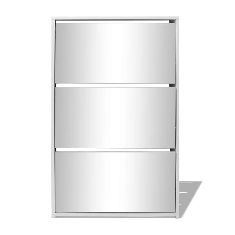 Schoenenkast drielaags met spiegel 63x17x102,5 cm wit 63 x 17 x 102.5 cm Wit