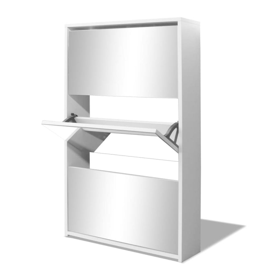 Schoenenkast drielaags met spiegel 63x17x102,5 cm wit 63 x 17 x 102.5 cm Wit
