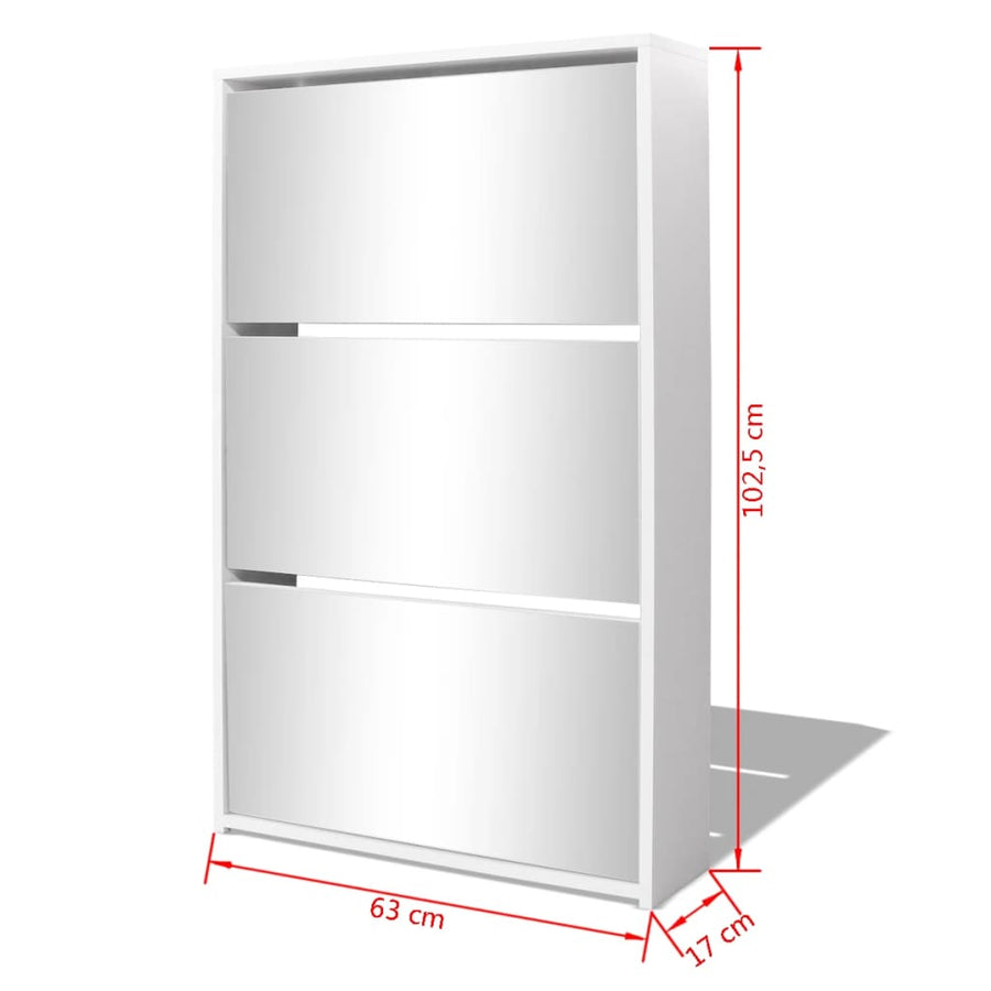 Schoenenkast drielaags met spiegel 63x17x102,5 cm wit 63 x 17 x 102.5 cm Wit