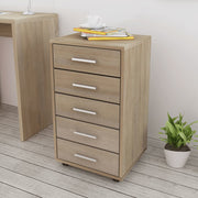 Ladeblok op wielen 5 lades eiken 33x38x63 cm