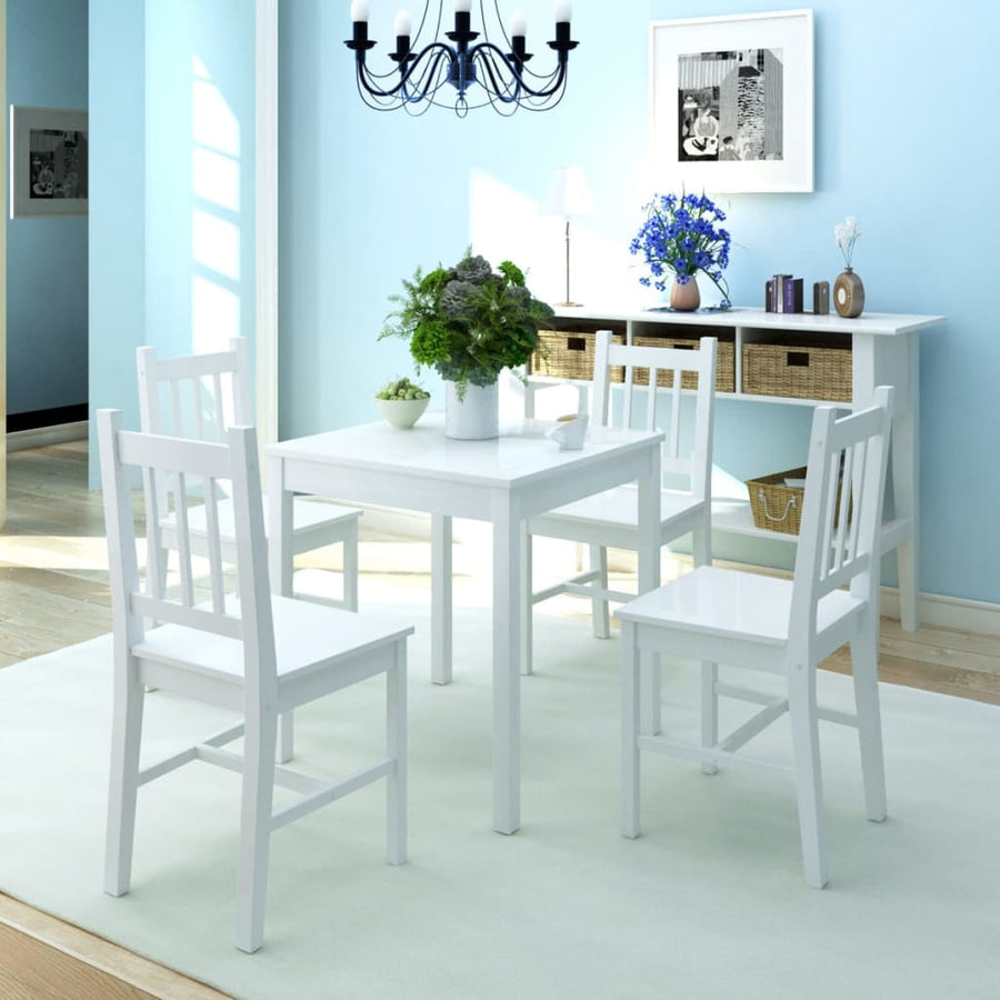 -Delige Eetkamerset Grenenhout 5 Wit
