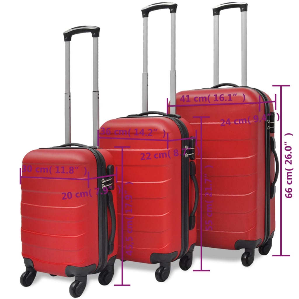 3-Delige Kofferset Hard 5,5/55/66 Cm Rood