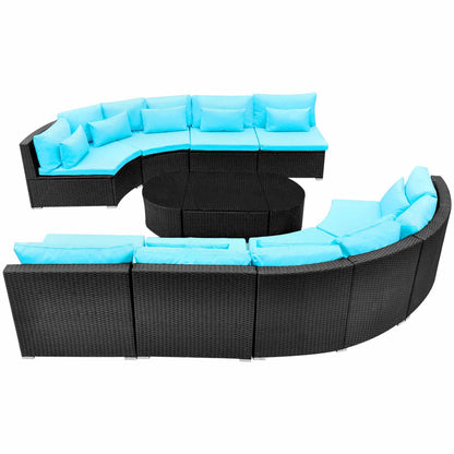 Ronde Banken Set 11 pcs Blauw poly rattan