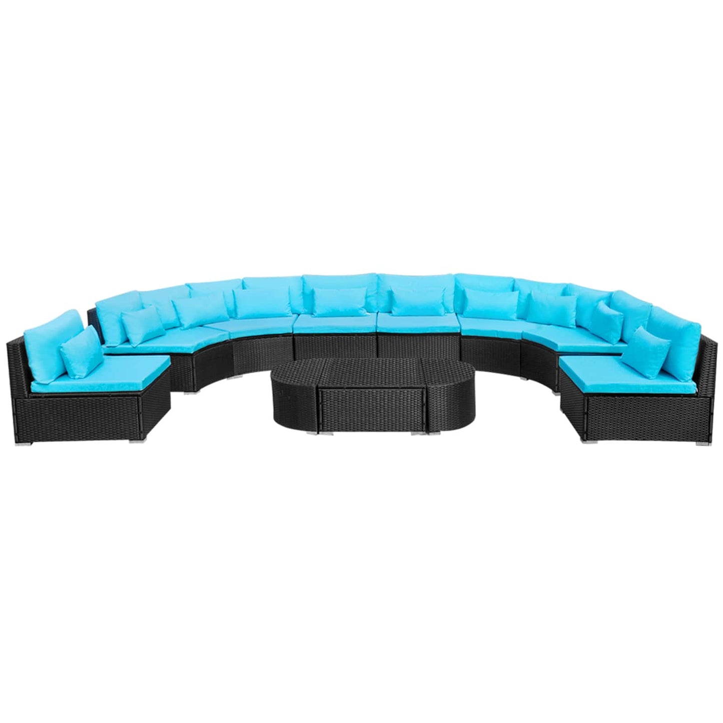 Ronde Banken Set 11 pcs Blauw poly rattan