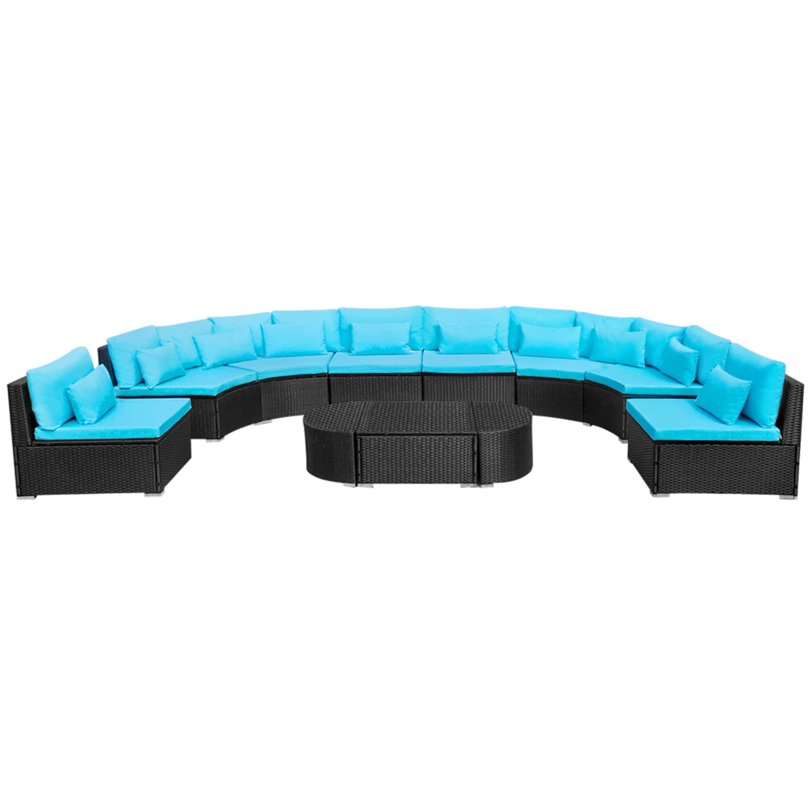 Ronde Banken Set 11 pcs Blauw poly rattan