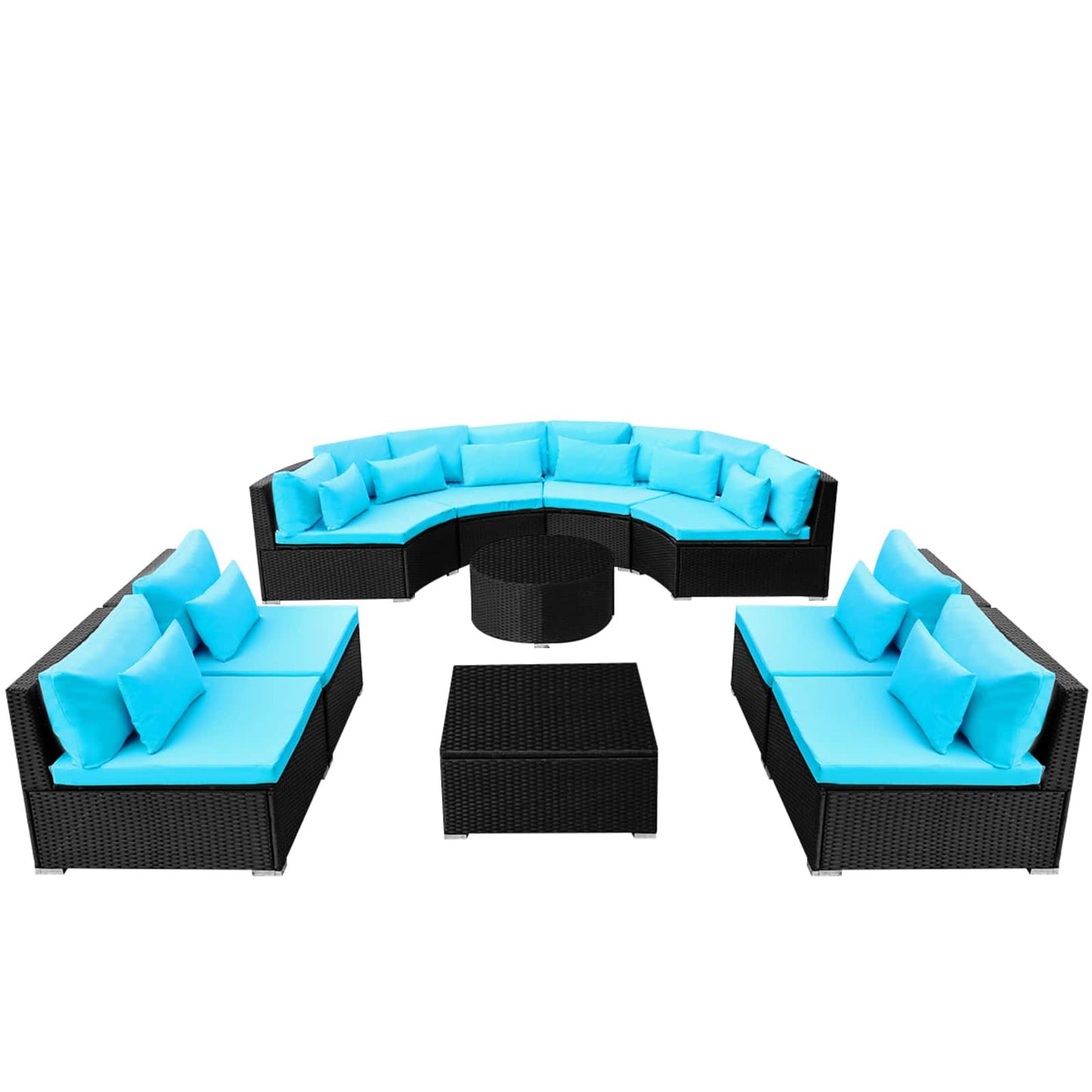 Ronde Banken Set 11 pcs Blauw poly rattan