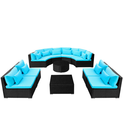 Ronde Banken Set 11 pcs Blauw poly rattan
