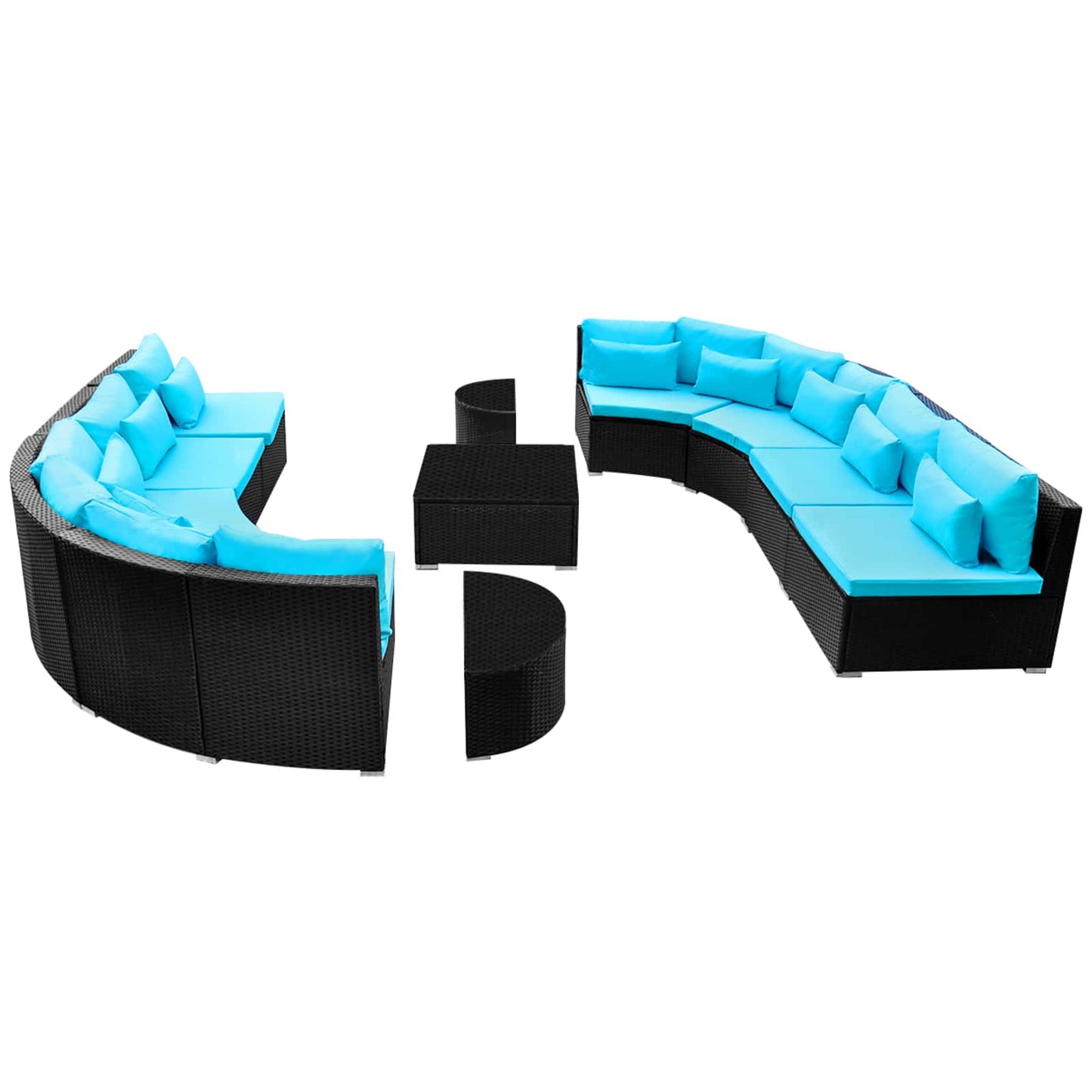 Ronde Banken Set 11 pcs Blauw poly rattan