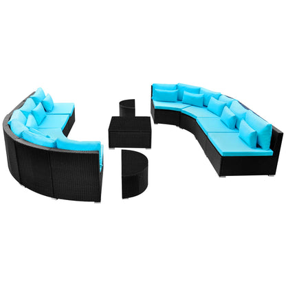 Ronde Banken Set 11 pcs Blauw poly rattan