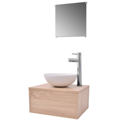 Badkamermeubelset 4-Delig Met Kraan En Wasbak Beige Model 1