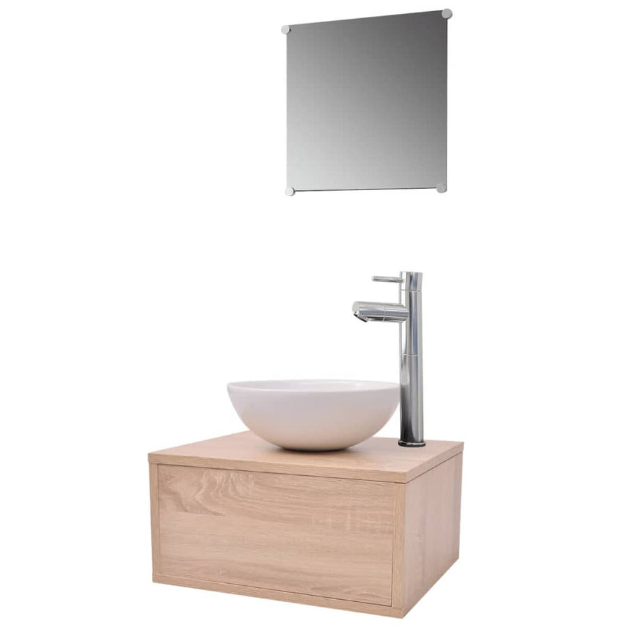 Badkamermeubelset 4-Delig Met Kraan En Wasbak Beige Model 1