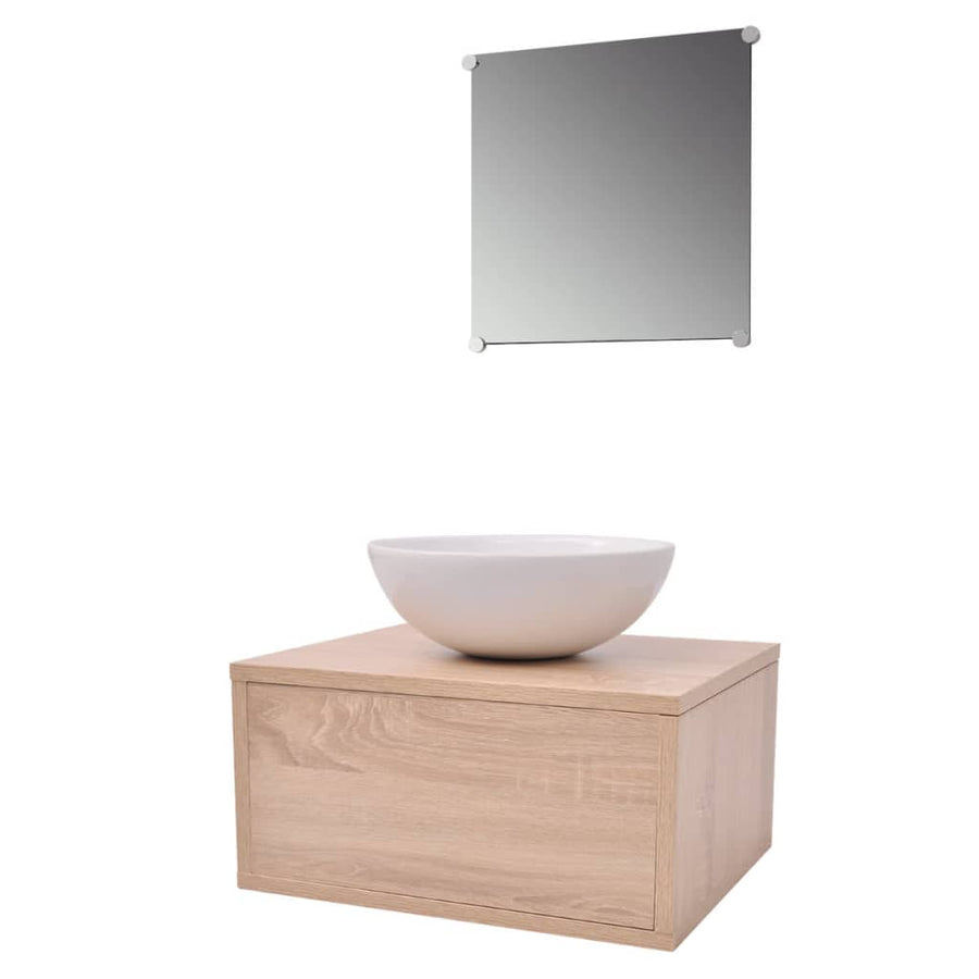 Badkamermeubelset 4-Delig Met Kraan En Wasbak Beige Model 1